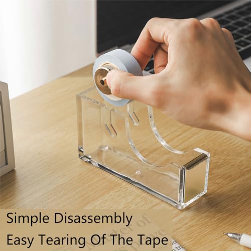 Klebebandspender aus Acryl, Tischabroller Tape Abroller, Transparent Klebebandabroller für Schreibtische, Schule, Zuhause, Gold