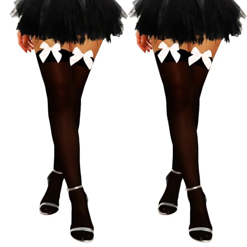 2 Pairs Women's Bow Thigh High Stockings Thigh High Socks Thigh Highs Satin Tight Bow Over The Knee High