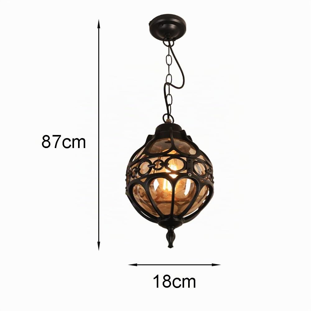 Lámpara Colgante de Exterior E27 Vintage Lámparas de Techo de Metal y Vidrio Iluminación de techo A prueba de lluvia Impermeable IP23 Pabellón Villa Loft Araña Luz exterior (Black)