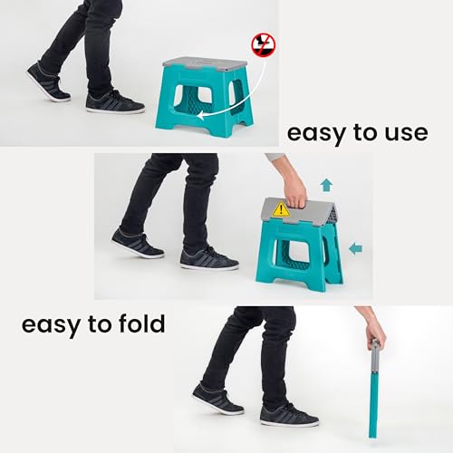 Image of Vigar Compact Step Stool Foldable, 10-1 /2-inch Step Stools for Adults up to 330 Pound, Lightweight Stool, Non-Slip Folding Step Stool, Turquoise