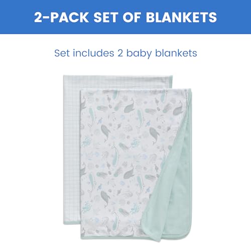 Image of Delta Children 100% Organic Jersey Cotton Baby Receiving Blankets for Girls and Boys - 30x40 Inches - GOTS Certified (Pack of 2), Sea Life