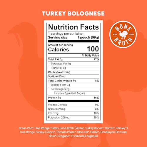 Image of Serenity Kids Bone Broth Puree Made With Organic Veggies | Clean Label Project Purity Award Certified | 3.5 Ounce BPA-Free Pouch | Free Range Turkey Bolognese | 1 Count