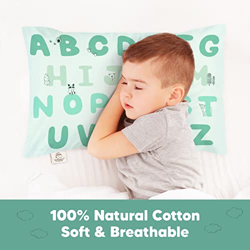Image of KeaBabies Toddler Pillowcase 13x18 Organic Cotton Cover, KeaABC Mint