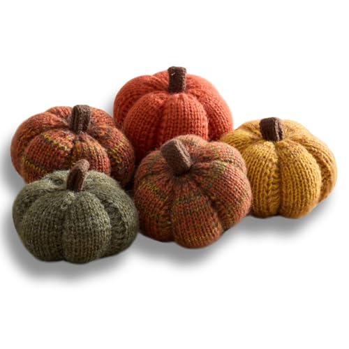 Image of Set of 5 Mini Knit Pumpkins (Spiced Maple 2.5 Inch Set) | Autumn Home Decor, Bowl Filler, Tabletop Shelf Sitter, Warm Golden Orange