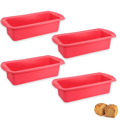 NUWIQ 4 PiezasMoldes para Pan, Moldes de Pan de Silicona, 26 x 13 x 6,5 cm, para Pan y Pasteles, Rojo