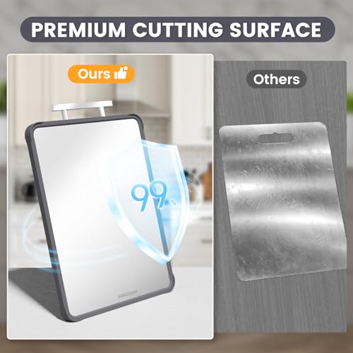 Kikcoin Double Sided Stainless Steel Cutting Boards for Kitchen, Stainless Steel and Wheat Straw PP Large Chopping Board, Black