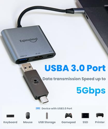 Image of USB C to HDMI Adapter, 4K@30 HDMI to USB C,USBC to HDMI Adapter with USB 3.0, 100W PD Charging, Multiport Hub Compatible with MacBook Pro, iPad Air, iPhone, Laptop, TV, Switch, Monitor and More