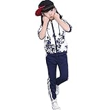 Verschluss: Reißverschluss Kinder Mädchen Jungen Trainingsanzug Blumendruck Reißverschluss Kapuzenjacke Top + Jogger Hose Kleidung Set Outfits Sportanzug Gr. 46, blau