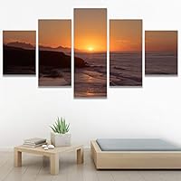 SIGNWIN 5 Panel Canvas Wall Art Coastal Orange Photography Relax/Calm Romantics Sunset Warm for Home Decorations Ready to Hang - 60