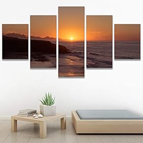 SIGNWIN 5 Panel Canvas Wall Art Coastal Orange...