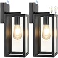 2-Pack Dusk to Dawn Outdoor Wall Lanterns with 2 LED Bulbs, Matte Black Waterproof Exterior Sconces with Clear Glass, Anti-Rust Outdoor Light Fixtures Outside Lights for House, Porch, Garage, Doorway