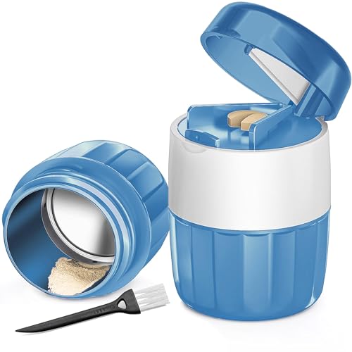 Image of DUBSTAR 3-in-1 Pill Crusher Pill Grinder, Pill Crusher Fine Powder with Brush, Pill Crushers for Elderly with Pill Cutter and Storage, Pill Cutter Splitter for Small or Large Pills (Blue)