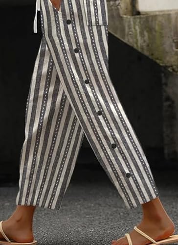 Womens Lounge Wide Leg Pants Casual Summer Loose Striped Drawstring Beach Travel Vacation Palazzo Harem Pants with Pockets4