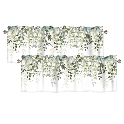 AYTTBIS Sage Green Eucalyptus Leaves Curtain Valance for Windows Watercolor