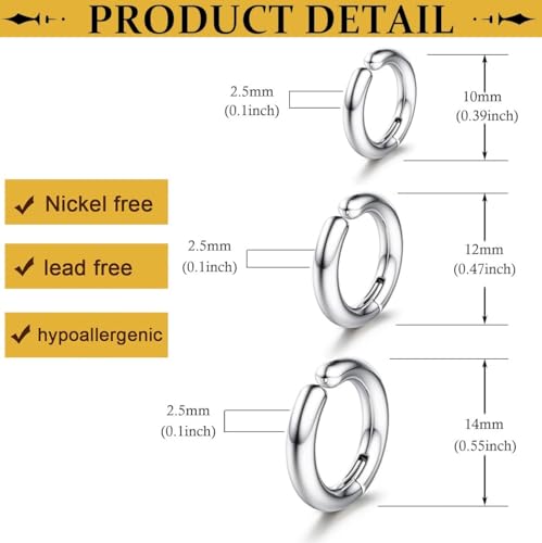 SIISPRI 3 Pairs Clip On Huggie Earrings for Men Women, Unisex Surgical Stainless Steel Hypoallergenic Earrings,Small Hoop Earrings, Polished for Non Pierced Earrings3
