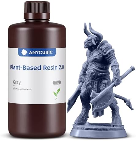 ANYCUBIC 3D Printer Resin 2.0, 405nm Plant-Based Rapid Resin 2.0, Low Odor, Photopolymer Resin for LCD 3D Printing,1kg Grey
