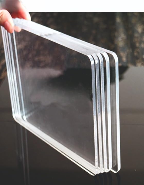 Image of NEILL High Gloss Acrylic Square Sheet with Rounded Corners, 3mm Thickness, Transparent 12 inch x 12 inch (Pack of 3) - Ideal for Glass Painting and DIY Projects Clear.