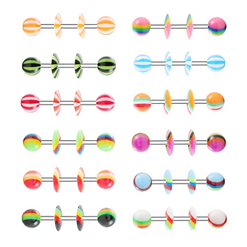 12 Piezas Piercing Lengua Barras 16mm con Spacer Acero Inoxidable 14G Piercing Pezon Anillos Acrílico Bolas Colores Piercing Derecho Barbell Joyería Cover