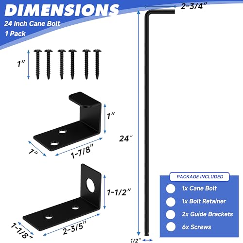 Image of 24 Inch Cane Bolt Gate Drop Rod, Square Heavy Duty Gate Latch, Cane Bolts for Wood Vinyl Metal Fences Gates-(Black Finish,1 Pack)