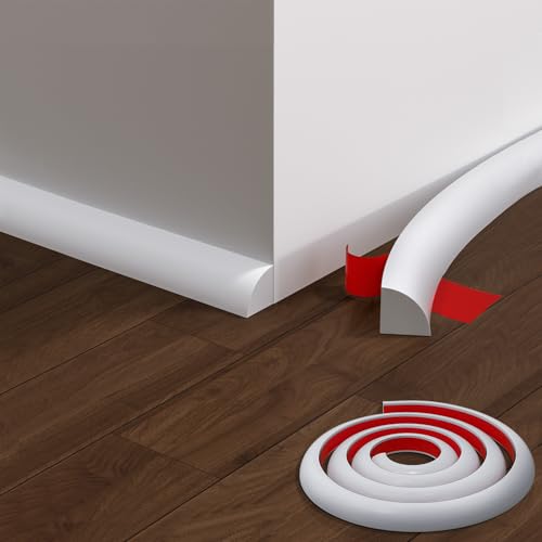 Flexible Quarter Round Molding, 118 Inch Peel and Stick Rubber Quarter Round Trim Molding with Self Adhesive, Waterproof Bendable Molding Trim for Wall Edge Corner ,Staircase Cabinet Edge ,White