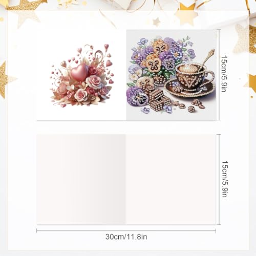 Image of AiYuanzsh 6 Packs Diamond Art Painting Greeting Card Kits with Laser Effect Special Shaped Diamond Art Greeting Cards Arts Crafts for Christmas Birthday Thanksgiving Day Holiday (Coffee, 30x15cm)