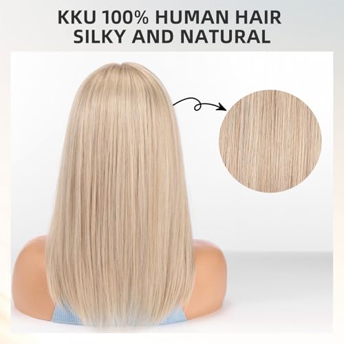 Image of KKU 16 Inch Human Hair Wig,Human Hair Wigs,Human Hair Wig With Bangs, Lady Wigs Human Hair, Real Hair Wigs For Women