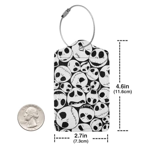 2 Pcs Luggage Tag for Suitcase, Halloween Skull PU Leather Baggage Tags Identifiers with Privacy Name Address Labels and Durable Steel Loop for Women Men Travel4