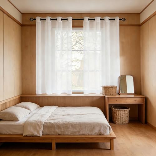 YANHONG Cortinas Dormitorio 145 x 210 cm Ligero y Transpirable Aspecto de Fitrado de Luz Cortinas Translucidas de Suave Fácil de Limpiar y sin Arrugas para Sala Cuarto Dormitorio, Blanco