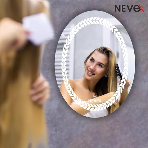 Image of NEVEX 18X24 inch Oval Wall Mounter Mirror with Led Light for Wash Basin with smart 3 Light Tone (Cool White,Natural White and Warm White)