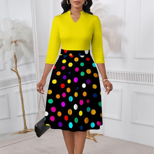 Image of PinkPatty Women's Casual A-line Midi Dresses 3 /4 Sleeve V Neck Fit and Flare Dress with Pockets