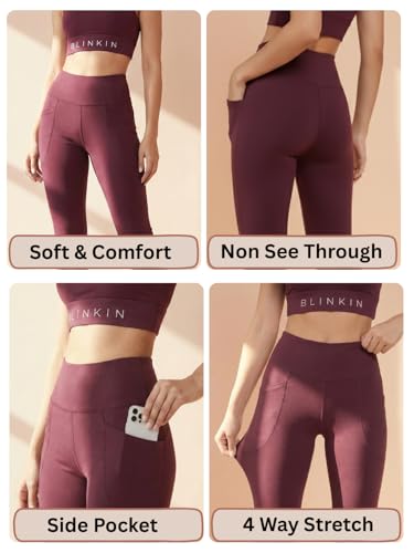 Image of BLINKIN Flared Gym Pants for Women's Workout - The Ultimate Yoga Pants | Workout Lowers | Gym Track Pants for Women with Side Pockets (4830)