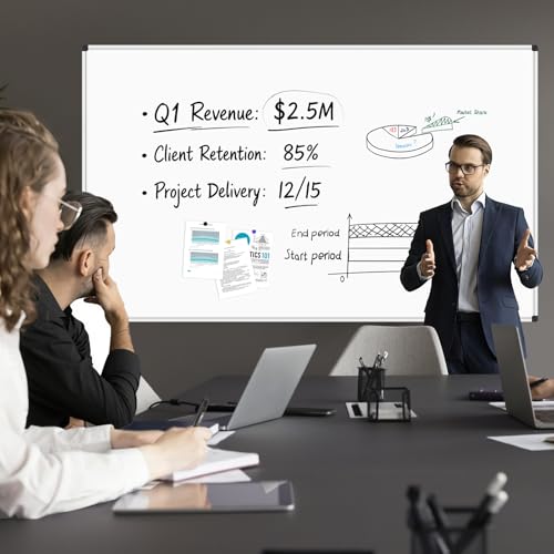 Image of XBoard Magnetic Dry Erase Board 96 x 48 Inches Wall-Mounted, 4'x8' Presentation Whiteboard with Marker Tray, Aluminum Frame White Board for School Office