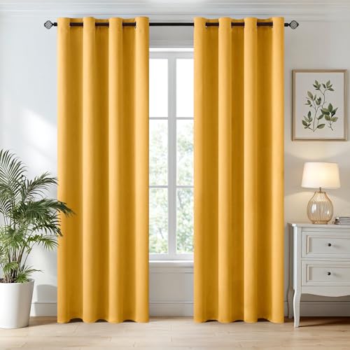 Image of MIULEE Yellow Blackout Bedroom Curtains Drapes 96 Inch Long 52 inchx96 inch | Grommet Top, Room Darkening Window Drapes, Privacy Protection, Thermal Insulated, Heat Blocking, Light Blocking