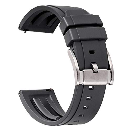 HUAFIY Premium Quality Waterproof Silicone Watch Bands - Choose Color & Width 20mm, 22mm,24mm Watch Straps.Quick Release Rubber Watch Bands for Men (24mm, Black/Silver Buckle)