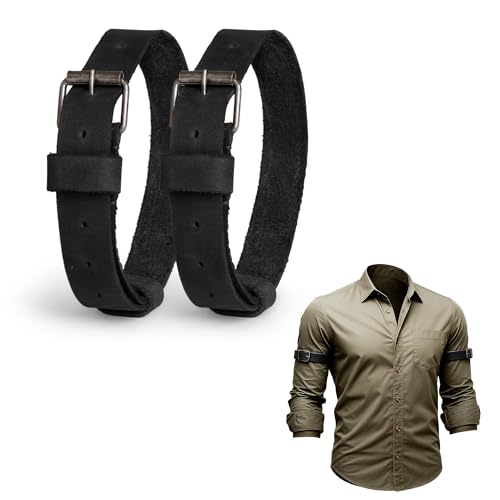 Image of Hide & Groom, Set of 2 Sleeve Garters for Men, Adjustable Straps for Arm Shirt, Anti-Slip Armbands, Full Grain Leather