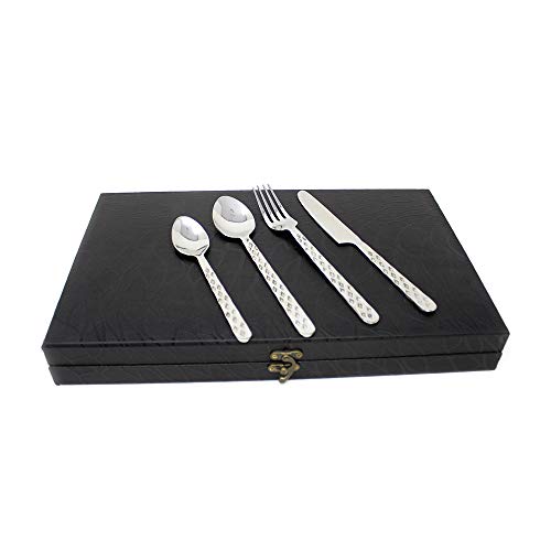 Image of Razaano Flatware Diamond 24 Pieces Stainless Steel Cutlery Set with Box Packing. Contains:- 6 Desert Spoons, 6 Tea Spoons, 6 Desert Forks, 6 Knives.