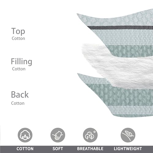 Image of Homzard King Size Quilt,Cotton King Size Comforter Set,Mint Green Grey Bedding Set,Striped Bedspread,Lightweight Summer Comforter Sets 3 Piece