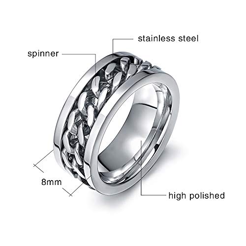 MMTTAO Men's Spinner Fidget Chain Ring Rotation Anxiety Relief Wedding Band for Men Women Stainless Steel Intertwine Ring Motorcycle Biker Bicycle Punk Rock Male Engagement Band Comfort Fit Size 6-152