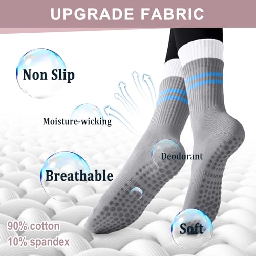 Image of 6 Pairs Pilates Socks with Grips for Women - Non Slip Yoga, Barre, Grippy Socks for Pilates Reformer, Barre & Home Workout