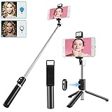 2021 Newest Selfie Stick for iPhone with LED Light Wireless Bluetooth Tripod Selfie Stick with Detachable Remote Compatible with iPhone 12/11/10/XR/X/Pro and Android Smartphone