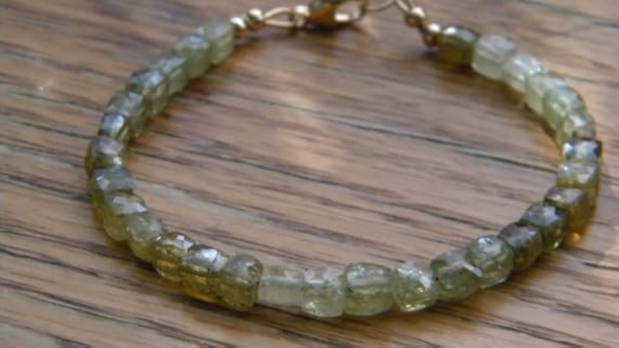 Green Garnet Cube Beaded Bracelet, Adjustable Rose Gold Lock