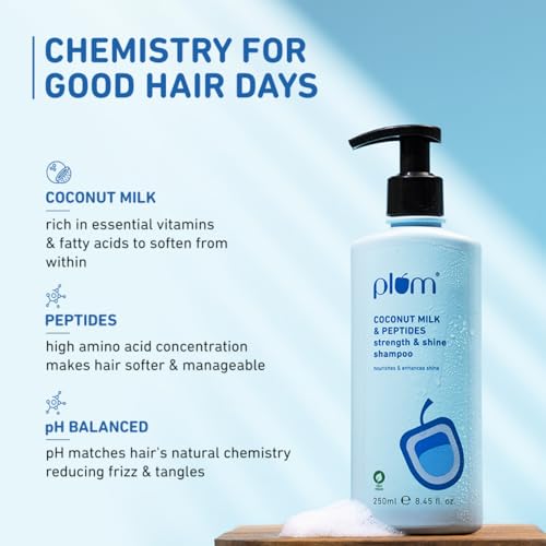 Buy Plum Coconut Milk & Peptides Smooth & Shine Hair Care Combo | Shampoo 250ml + Conditioner 175g + Hair Serum 75ml + Hair mask 200g| Frizz Control, Strength & Smoothness | For Dull & Rough Hair Online at Low Prices in India - Amazon.in - Image 7