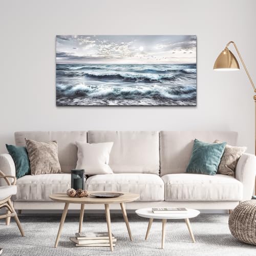 Canvas Wall Art for Living Room Wall Decor for Bedroom Office Wall Decorations Watercolour Painting Ocean Waves Pictures Artwork Room Aesthetic Home Decor Ready to Hang
