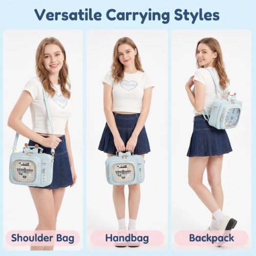 Image of Women TV Shape Ita Bag Shoulder Bag Ita Backpack Fun female Clear Window Anime Pins Display Purse (light blue)