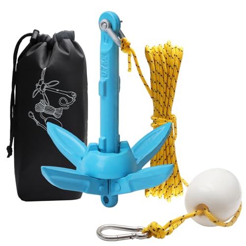 BocBoz Kayak Anchor Boat Anchor for Kayaks Canoes SUP Paddle Boards & Jet Skis Folding Anchor with 40ft Anchor Tow Rope and Carrying Bag- 1.5 lb-Blue
