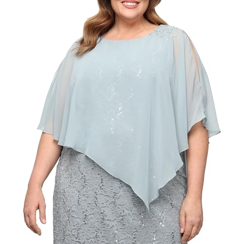 Image of S.L. Fashions Women's Short Sequin Lace Beaded Capelet Overlay Dress