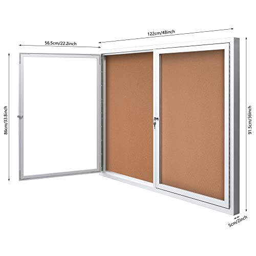 WorkPro® Enclosed Double-Door Cork Bulletin Board, 36" x 48", Aluminum Frame With Silver Finish