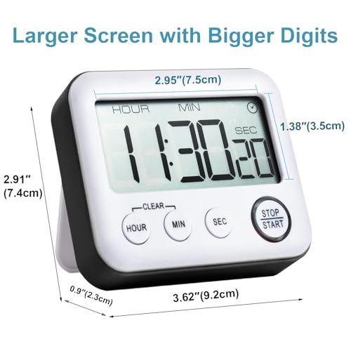 Digital 99h 59m 59s Kitchen Timer & Alarm Clock, Loud 100dB, Strong Magnetic, Large LCD, Silent/Beep Mode, Power-Saving, Light Indicator, Countdown & Stopwatch for Cooking, Classroom (Black)