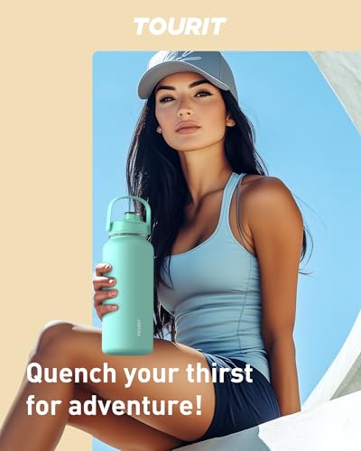TOURIT 24 oz Insulated Water Bottle, Stainless Steel Sports Water Bottles With Top Handle, Double-Wall Travel Thermal Water Flask, BPA Free Leakproof Bottle for Sports and Travel,Cloud Blue