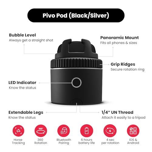 Image of Pivo Equestrian Pod Auto Face, Body, Horse Smart Phone Tracking Holder, Ai-Powered 360 Rotation, Remote Control for Hands-Free Video Recording (Black)
